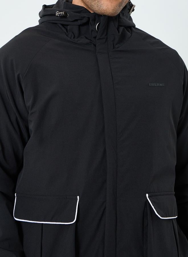Styli Men Black Oversized Fit Windbreaker Hooded Jacket - Image 4